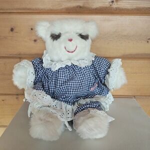 Vintage 20" Ms Noah Original Plush Sleeping Bear Stuffed Animal Blue Lace Outfit